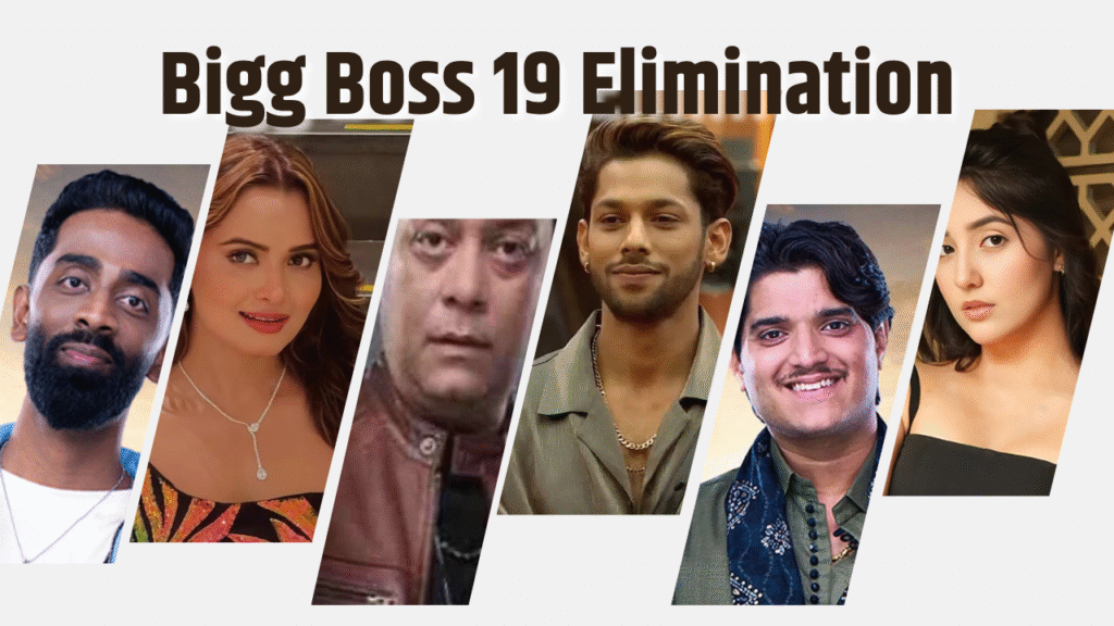 Bigg Boss 19 Eviction के लिए नॉमिनेटेड कंटेस्टेंट्स (ज़िशन, सारा, रश्मि, और अन्य) का कोलाज फोटो।