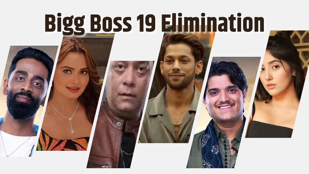 Bigg Boss 19 Eviction के लिए नॉमिनेटेड कंटेस्टेंट्स (ज़िशन, सारा, रश्मि, और अन्य) का कोलाज फोटो।