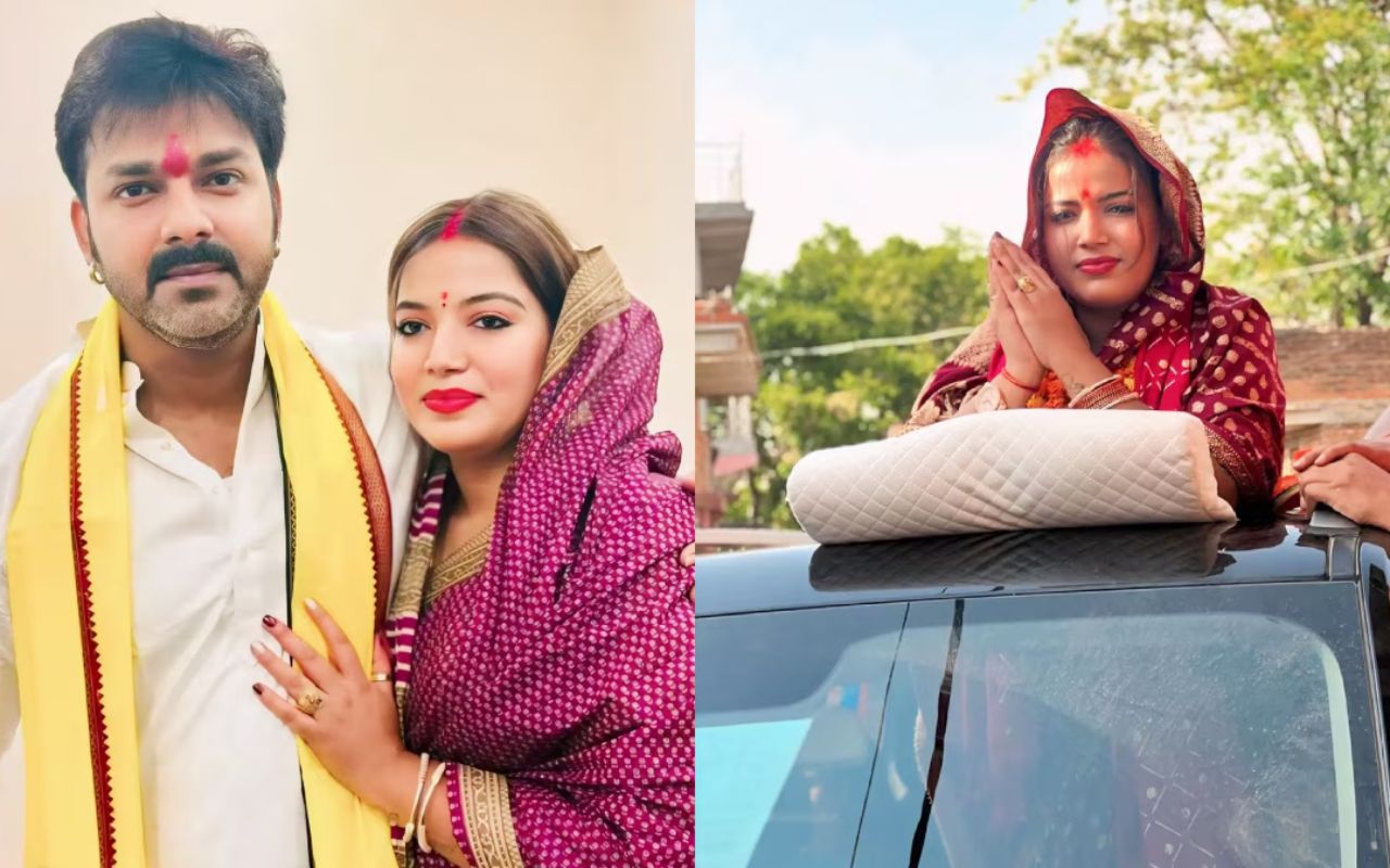 पवन सिंह (बाएं) अपनी पत्नी ज्योति सिंह (दाएं) के साथ पारंपरिक वेशभूषा में, जिनकी पवन सिंह ज्योति सिंह चुनाव के समय चर्चा हुई थी।