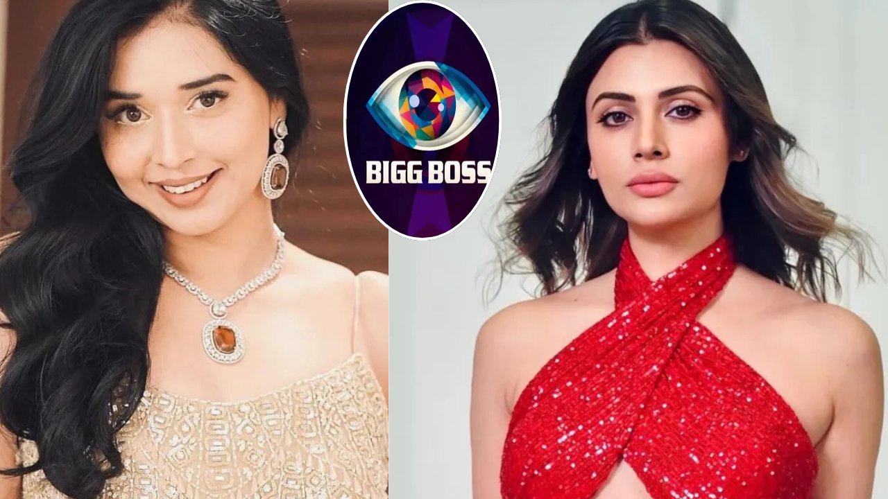 एक तस्वीर का कोलाज जिसमें बिग बॉस का लोगो, मालती चाहर (दाएं) और तान्या मित्तल (बाएं) हैं, जो शो में उनकी प्रतिद्वंदिता को दर्शाता है।
