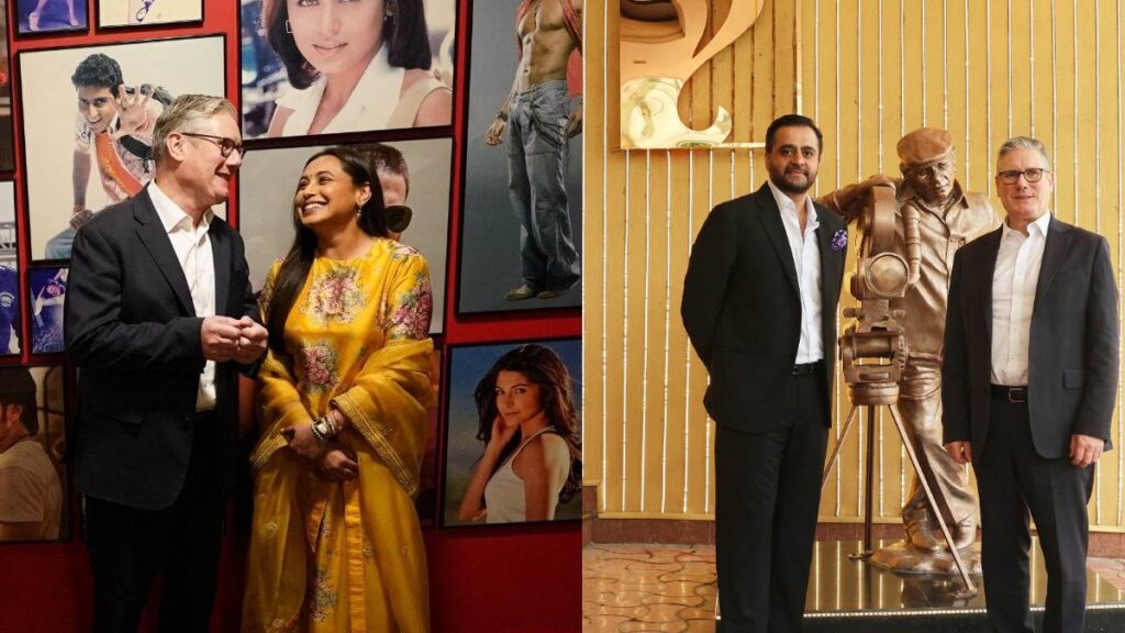 YRF सीईओ अक्षय विधवानी, पीएम कीर स्टार्मर, और रानी मुखर्जी यशराज स्टूडियो के थिएटर में फिल्म देखते हुए बैठे हैं, जो कीर स्टार्मर यशराज समझौता की शुरुआत है।