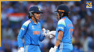 India women’s cricket team celebrates after setting a 299-run target in the 2025 ICC Women’s World Cup final against South Africa