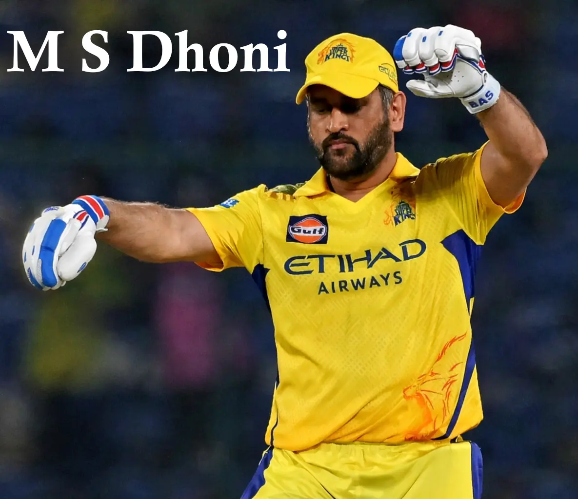 IPL 2026 MS Dhoni in Chennai Super Kings jersey playing a cricket shot