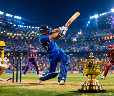 IPL 2026 मैच के दौरान बल्लेबाज शॉट खेलते हुए