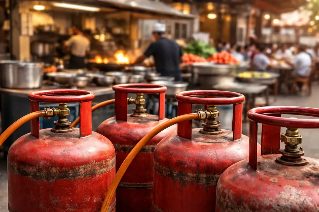 कमर्शियल LPG सिलेंडर रेस्टोरेंट किचन में उपयोग