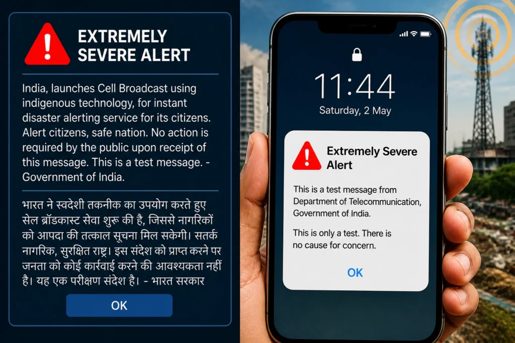 India emergency alert system test message on mobile screen