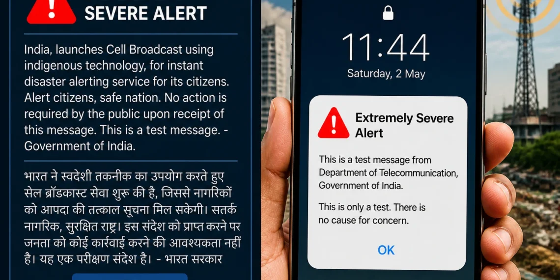 India emergency alert system test message on mobile screen
