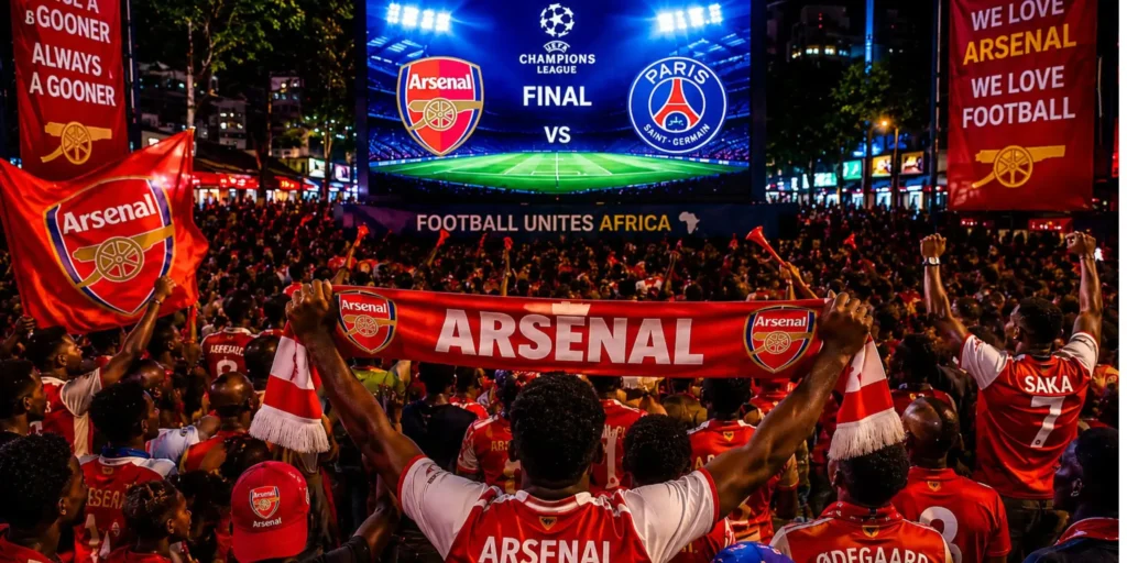 Arsenal fans in Africa watching the Champions League final against PSG