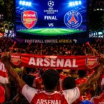 Arsenal fans in Africa watching the Champions League final against PSG