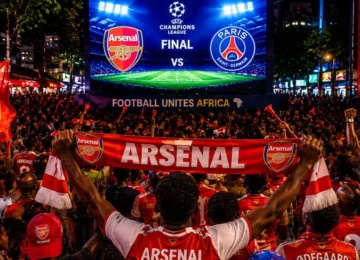 Arsenal fans in Africa watching the Champions League final against PSG