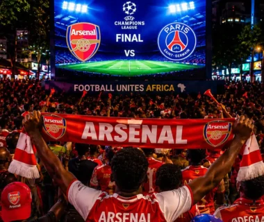 Arsenal fans in Africa watching the Champions League final against PSG
