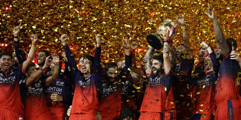 RCB VS GT Final: Virat Kohli celebrates after Royal Challengers Bengaluru defeated Gujarat Titans in the IPL 2026 Final.
