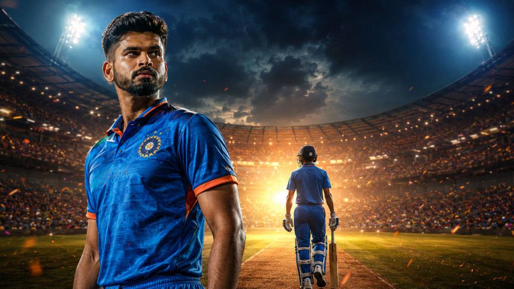 India T20I squads announcement featuring new captain Shreyas Iyer and teenage batsman Vaibhav Sooryavanshi under stadium lights.
