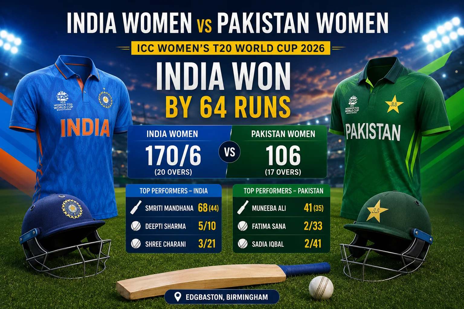 India Women vs Pakistan Women at Edgbaston after India’s 64-run win