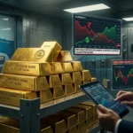 Illustration showing RBI gold reserves, Indian rupee volatility, forex intervention and the debate over alleged gold sales during the 2026 currency crisis.
