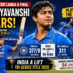 Vaibhav Suryavanshi celebrating after scoring 94 runs off 29 balls during the India A vs Sri Lanka A tri-series final.