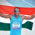 Animesh Kujur celebrates after clocking the fastest 100m by an Indian on foreign soil during a meet in Germany.