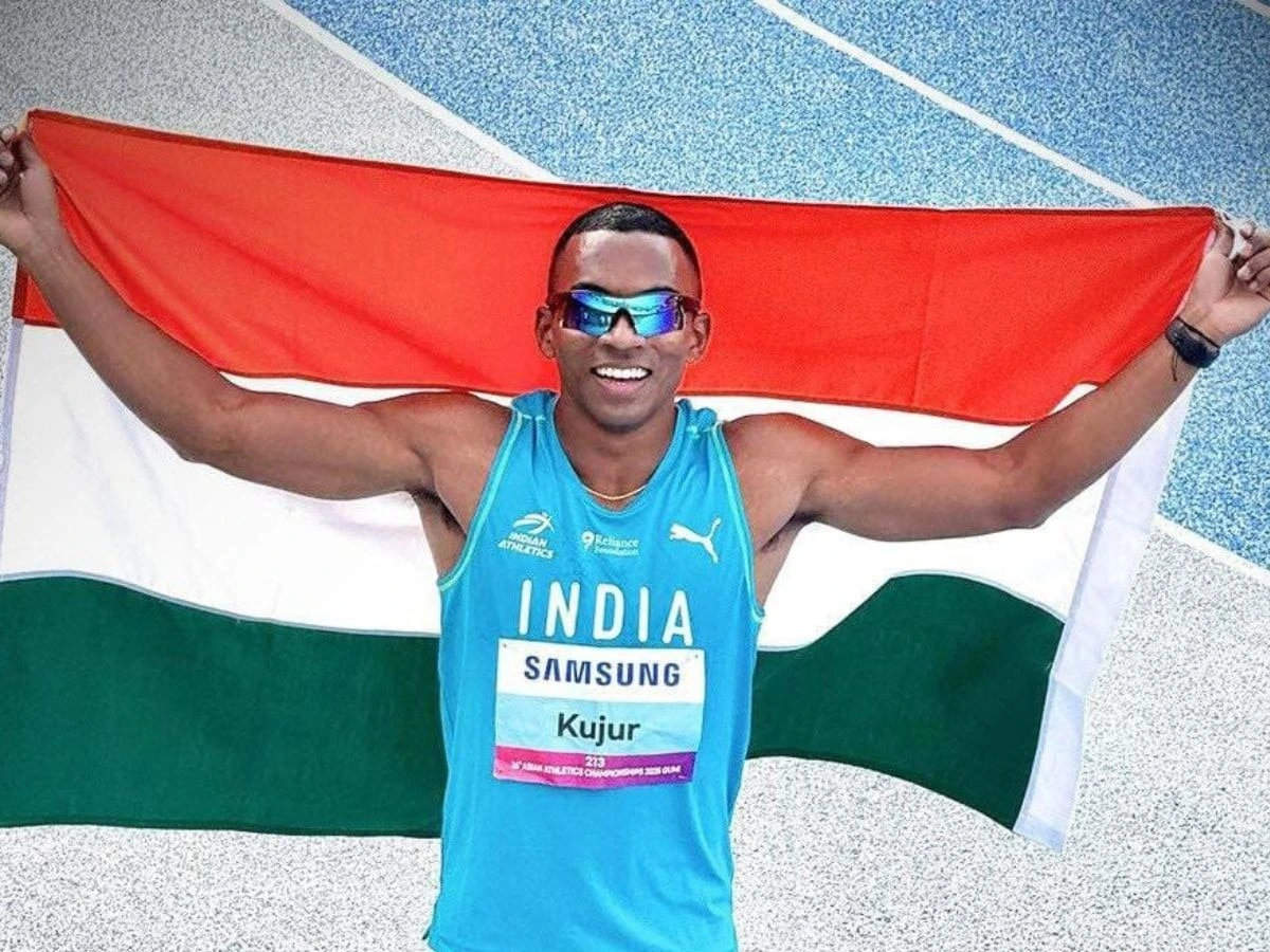 Animesh Kujur celebrates after clocking the fastest 100m by an Indian on foreign soil during a meet in Germany.