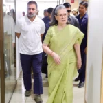 Sonia Gandhi and Rahul Gandhi outside the Delhi High Court during the National Herald case hearing.