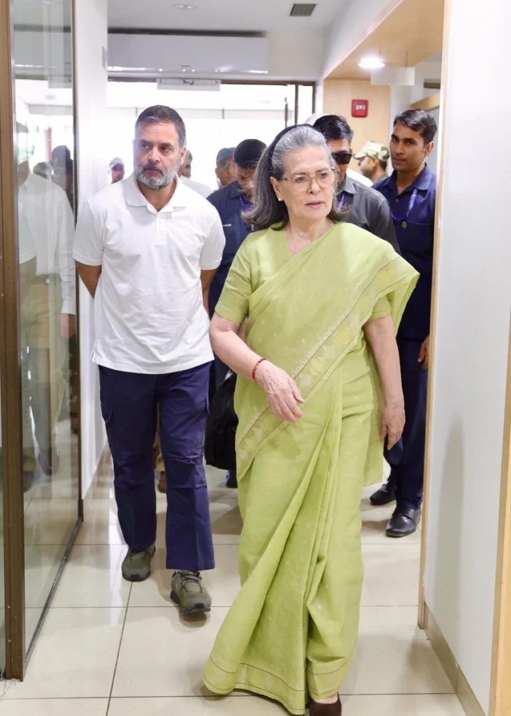 Sonia Gandhi and Rahul Gandhi outside the Delhi High Court during the National Herald case hearing.