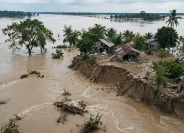 Assam Floods damage in Sivasagar after floodwaters washed away a village.