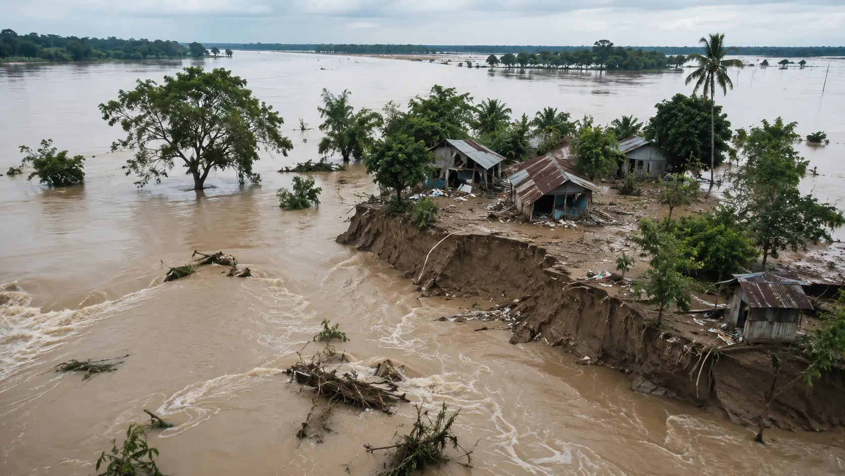 Assam Floods damage in Sivasagar after floodwaters washed away a village.