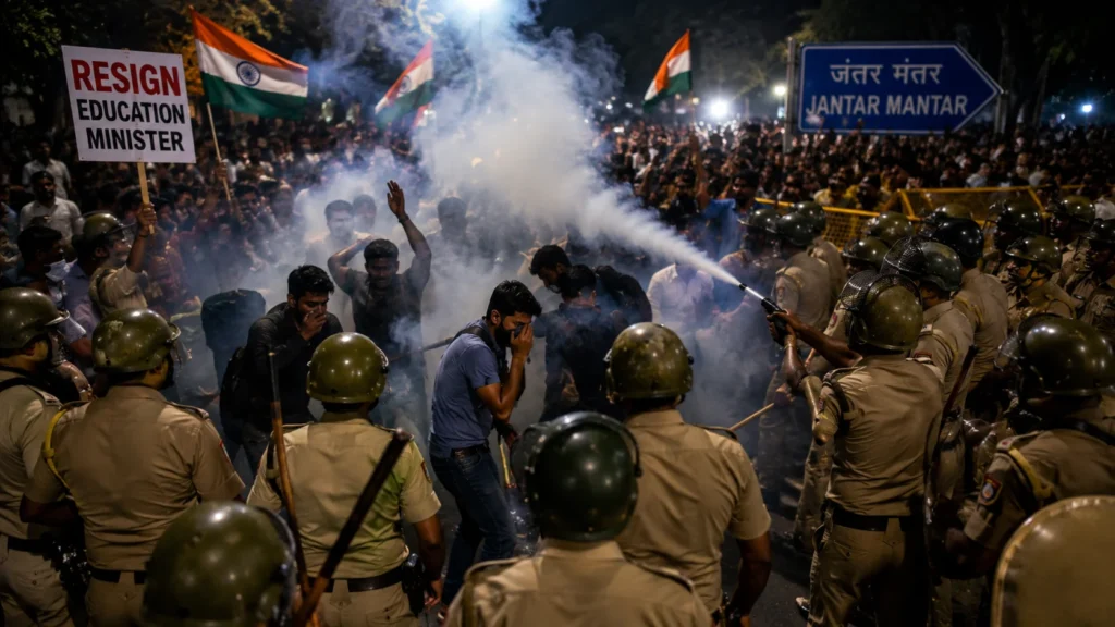 Jantar Mantar during CJP Protest Delhi demanding the resignation of the Education Minister.