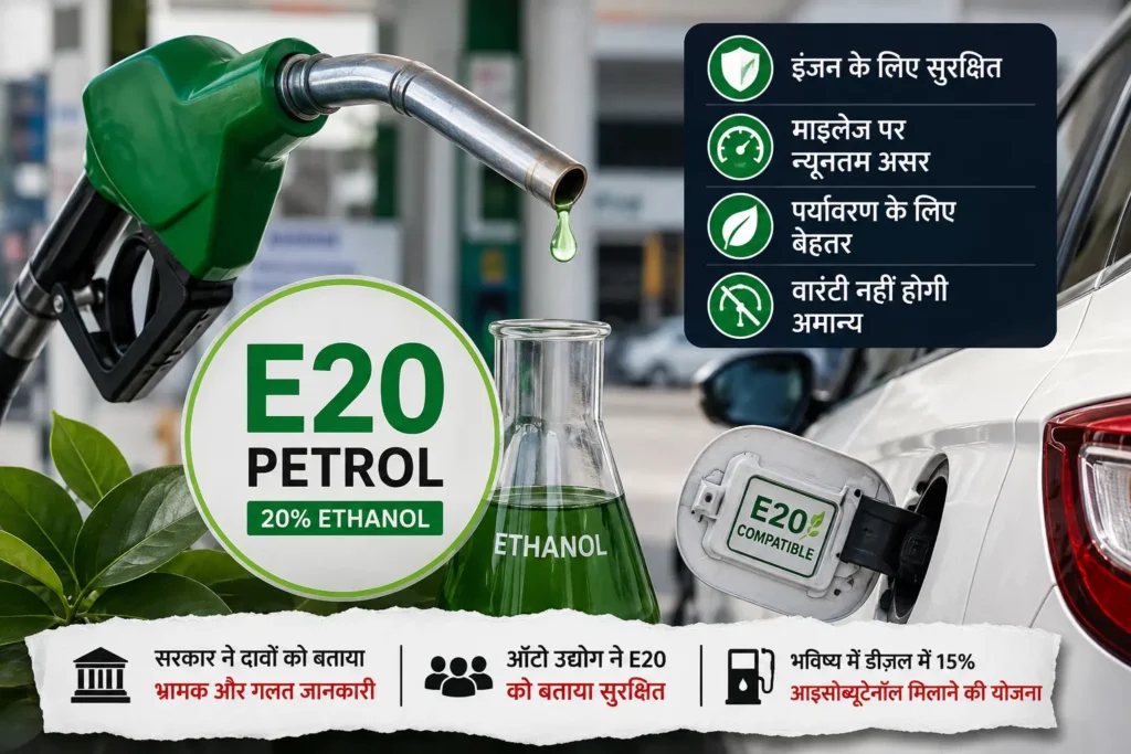 E20 Petrol से जुड़े इथेनॉल ब्लेंडिंग कार्यक्रम का सांकेतिक चित्र।