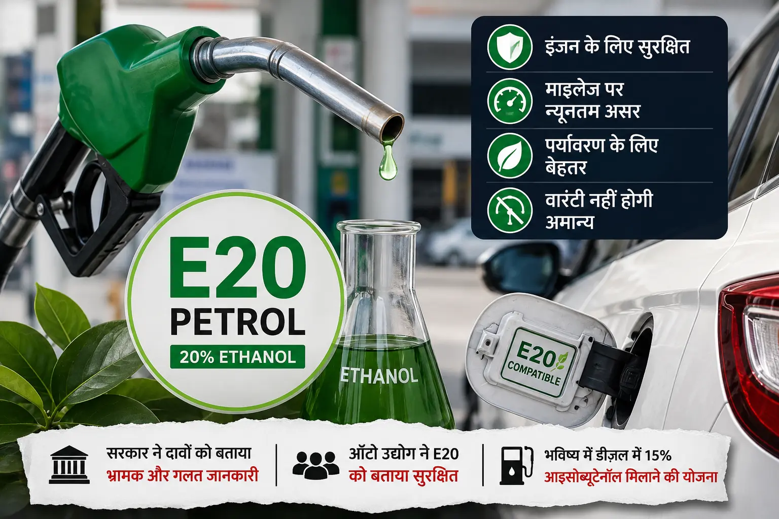 E20 Petrol से जुड़े इथेनॉल ब्लेंडिंग कार्यक्रम का सांकेतिक चित्र।