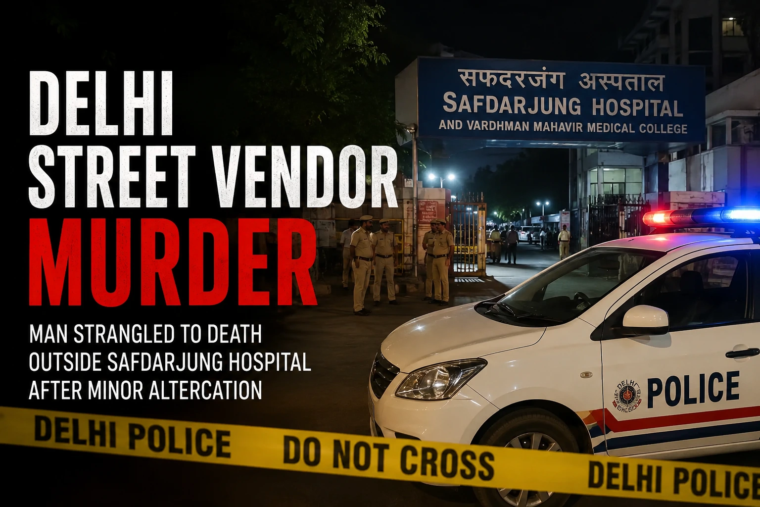 Delhi Police investigate the murder of a street vendor outside Safdarjung Hospital near AIIMS Metro Station after a minor altercation in South Delhi.