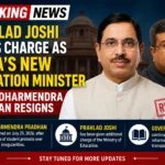 Prahlad Joshi takes charge as India's new Education Minister after Dharmendra Pradhan resigned amid nationwide student protests over alleged exam irregularities.