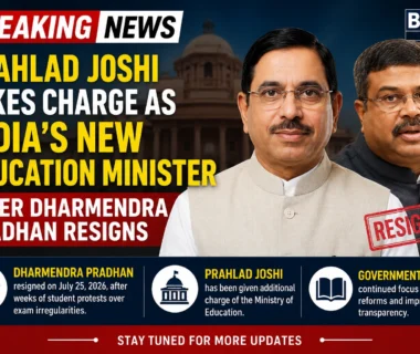 Prahlad Joshi takes charge as India's new Education Minister after Dharmendra Pradhan resigned amid nationwide student protests over alleged exam irregularities.