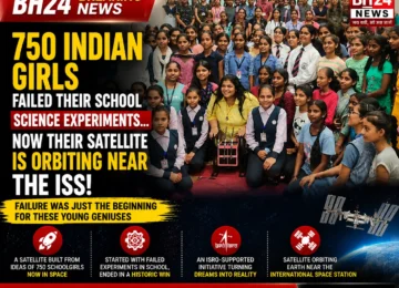 Indian schoolgirls celebrating after their satellite mission reached orbit near the International Space Station.