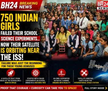 Indian schoolgirls celebrating after their satellite mission reached orbit near the International Space Station.