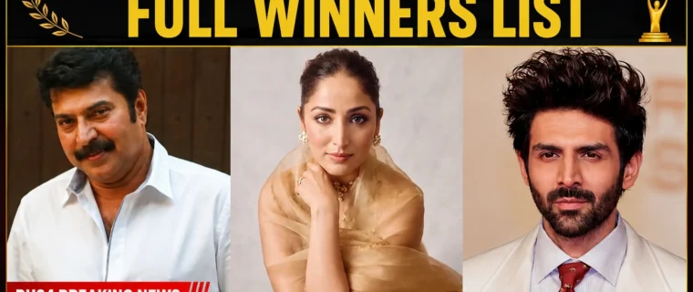 National Film Awards 2026 winners featuring Mammootty, Yami Gautam, and Kartik Aaryan