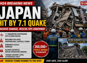 Rescue teams respond after a powerful 7.1-magnitude earthquake struck Japan's Kyushu region, damaging buildings and disrupting transport.