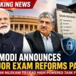 Prime Minister Narendra Modi announces a new exam reforms task force led by Nandan Nilekani to strengthen India's examination system.