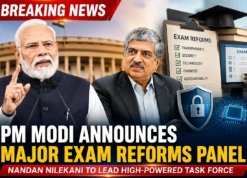 Prime Minister Narendra Modi announces a new exam reforms task force led by Nandan Nilekani to strengthen India's examination system.