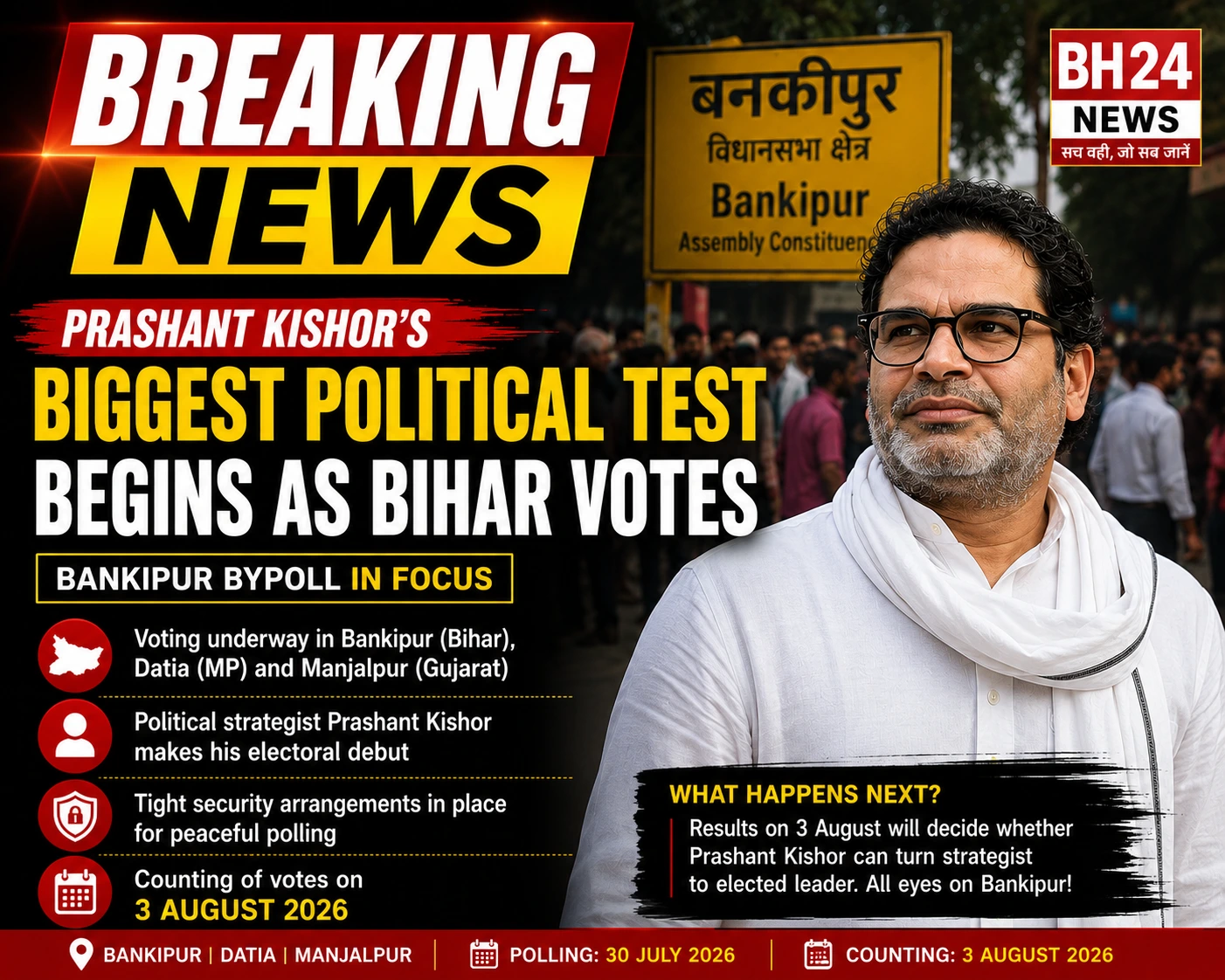 Prashant Kishor during Bihar Bankipur Assembly bypoll as voters cast ballots under heavy security.
