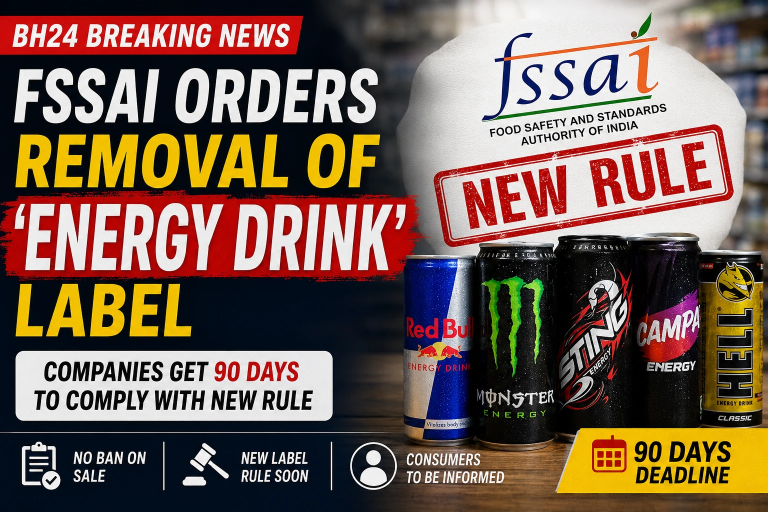 FSSAI proposes replacing the 'energy drink' label on popular beverages as part of new food labeling regulations.