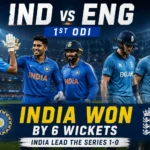 Cricket stadium representing the IND vs ENG 1st ODI where India defeated England by six wickets.