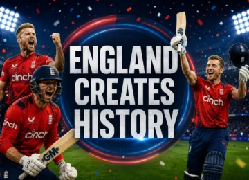 England players celebrate after defeating India in the IND vs ENG 4th T20I at Bristol to secure a historic T20I series win.
