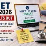 NEET UG 2026 Results representational image featuring a stethoscope, medical books and examination documents.