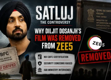 Poster-style representation of the Satluj Zee5 Removal controversy without depicting any verified real event.