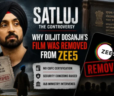 Poster-style representation of the Satluj Zee5 Removal controversy without depicting any verified real event.