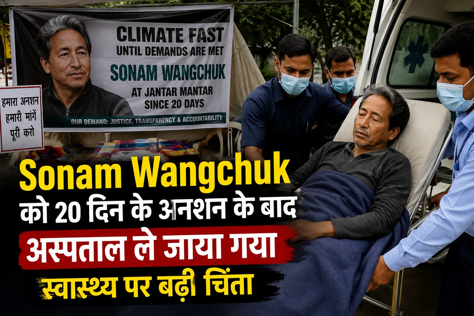 Sonam Wangchuk के जंतर-मंतर पर जारी अनशन को दर्शाती प्रतीकात्मक तस्वीर।