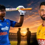 Vaibhav Sooryavanshi and Sikandar Raza during the IND vs ZIM T20I Series in a representational cricket image.