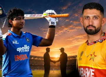 Vaibhav Sooryavanshi and Sikandar Raza during the IND vs ZIM T20I Series in a representational cricket image.