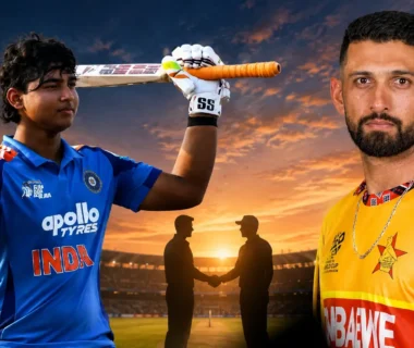Vaibhav Sooryavanshi and Sikandar Raza during the IND vs ZIM T20I Series in a representational cricket image.