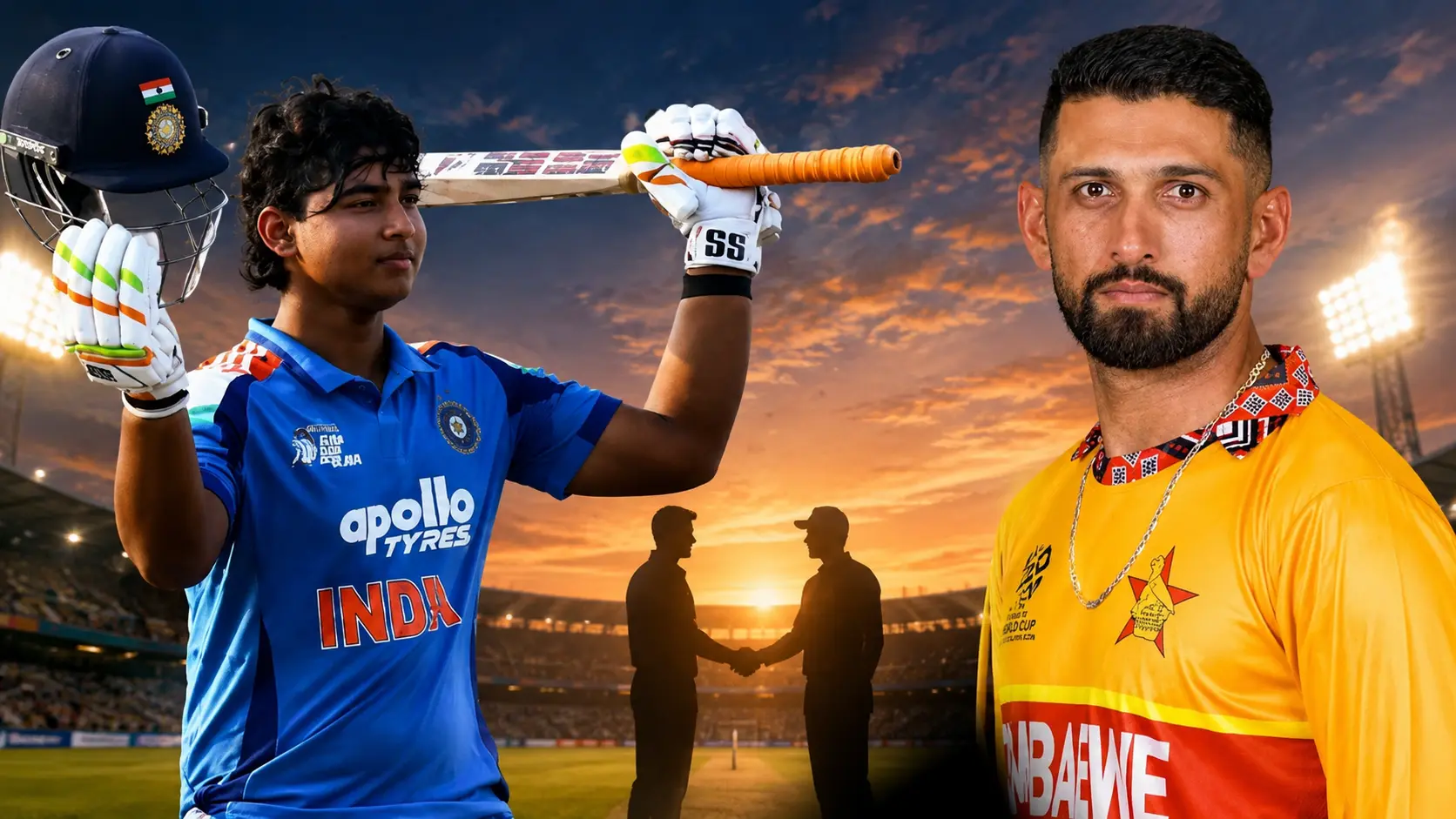 Vaibhav Sooryavanshi and Sikandar Raza during the IND vs ZIM T20I Series in a representational cricket image.